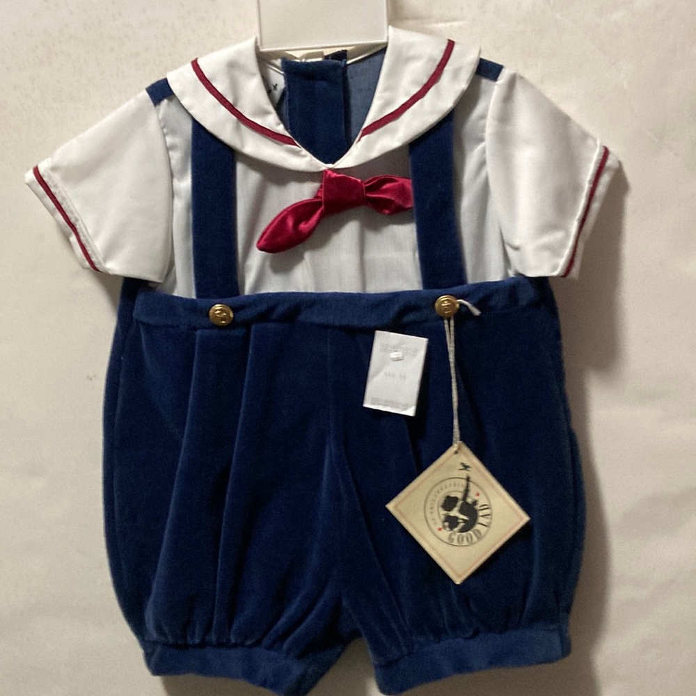 NWT BOYS 12mo Sz Winter ShortAlls Sailer Outfit in Blue Velvet by GOOD LAD